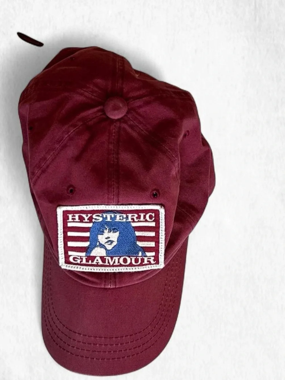Hysteric Glamour burgundy baseball cap with embroidered patch